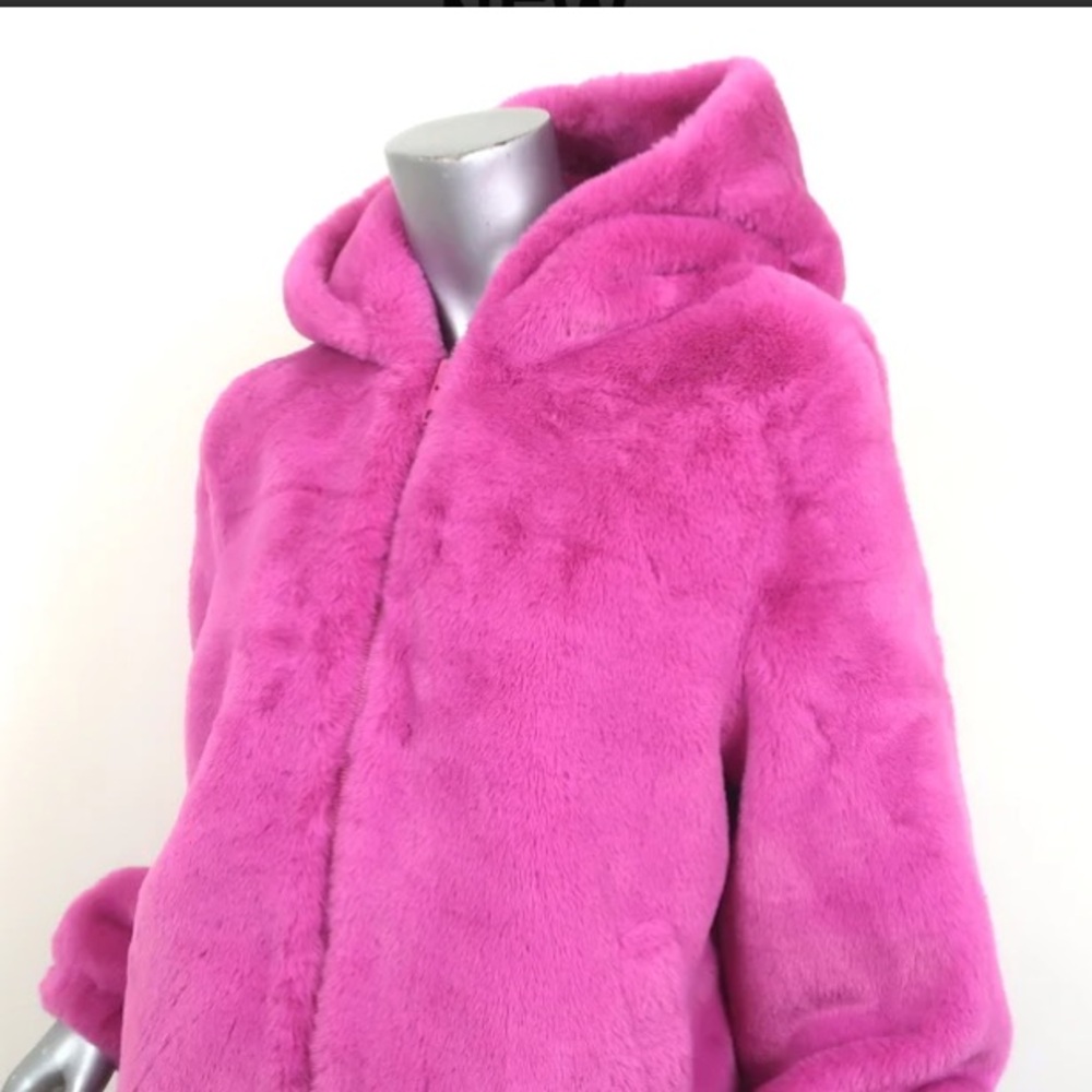 Pink Coat Jacket Faux Fur Hoodie Zip Up Girlhoodcore Girly Teen Barbie APPARIS